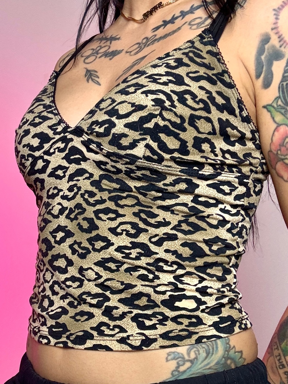 Leopard Print Satin Cami Top - Black & Gold forever 21 small